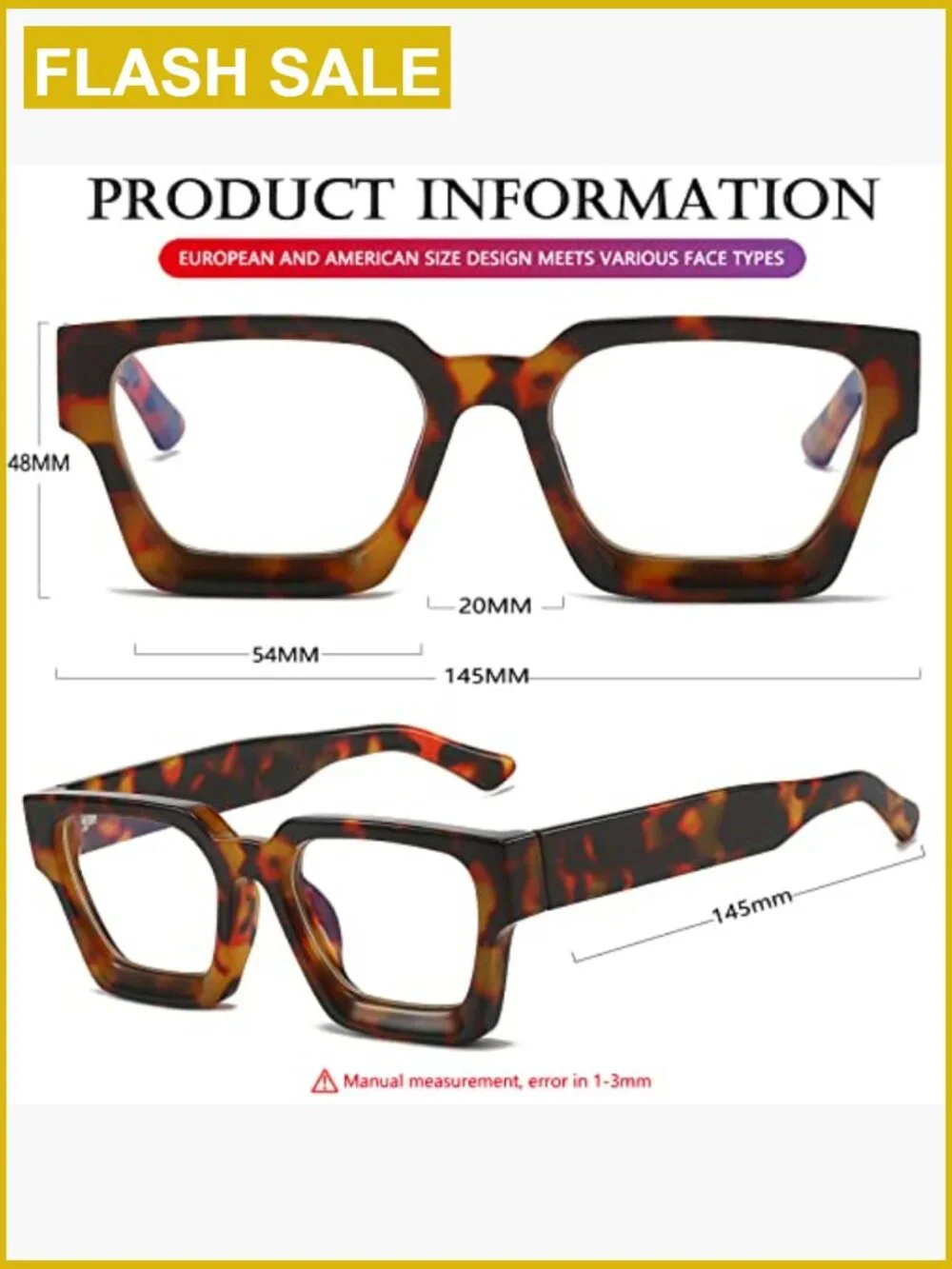 Square Thick Frame Blue Light Blocking Glasses for Women Men Oversized